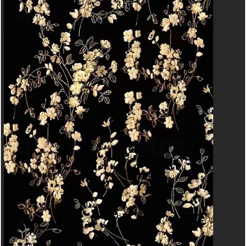 Black Tie Gold Floral A-Line Evening Gown Elegant Dress Formal Wedding Floor Length Long Sleeve V Neck Pocket Nylon3