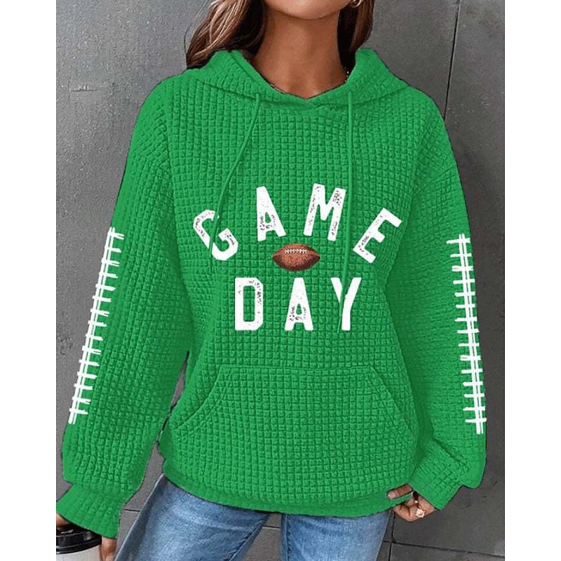 Women's Texture Sweatshirt Waffle Sweatshirt  Pullover Hoodie Sweatshirt Letter Streetwear Casual Long Sleeve Hooded Regular Tops Street Holiday Going out Pocket Black White Pink Red Green Winter4