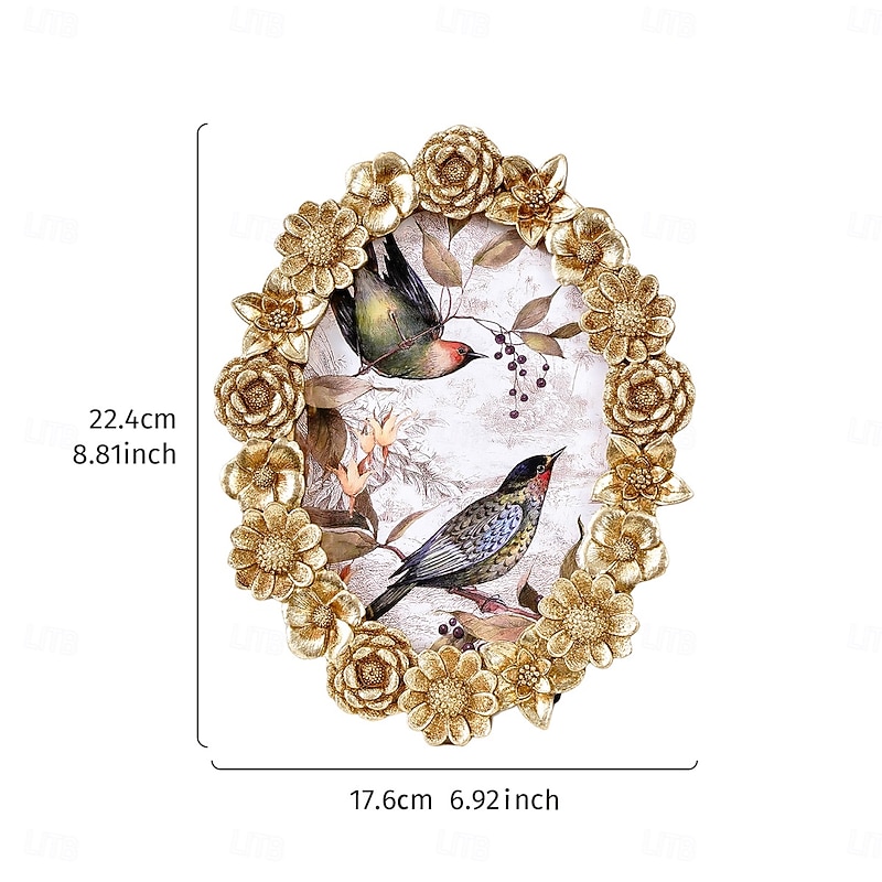 Gold Floral Embossed Resin Photo Frame – 3D Flower Design Tabletop Picture Frame, Horizontal & Vertical Display for Home Decor and Photography Props3