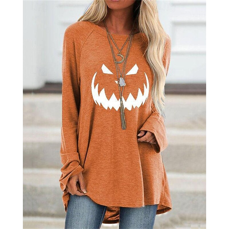Women's Mini Dress Sweatshirt Dress Casual Dress Fashion Modern Outdoor Halloween Daily Regular Fit Pumpkin Long Sleeve Crew Neck Navy Blue Orange Gray Fall Winter
