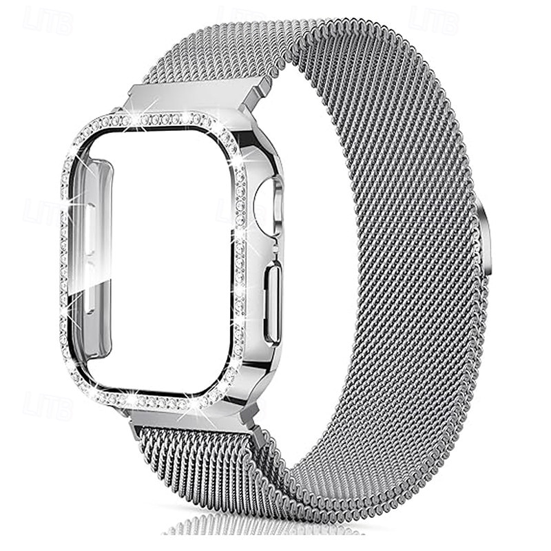 Milanese Loop Compatible with Apple Watch band 38mm 40mm 41mm 42mm 44mm 45mm 49mm with Case Glitter Bling Diamond Stainless Steel Strap Replacement Wristband for iwatch Ultra 3 2 Series 11 10 9 8 73