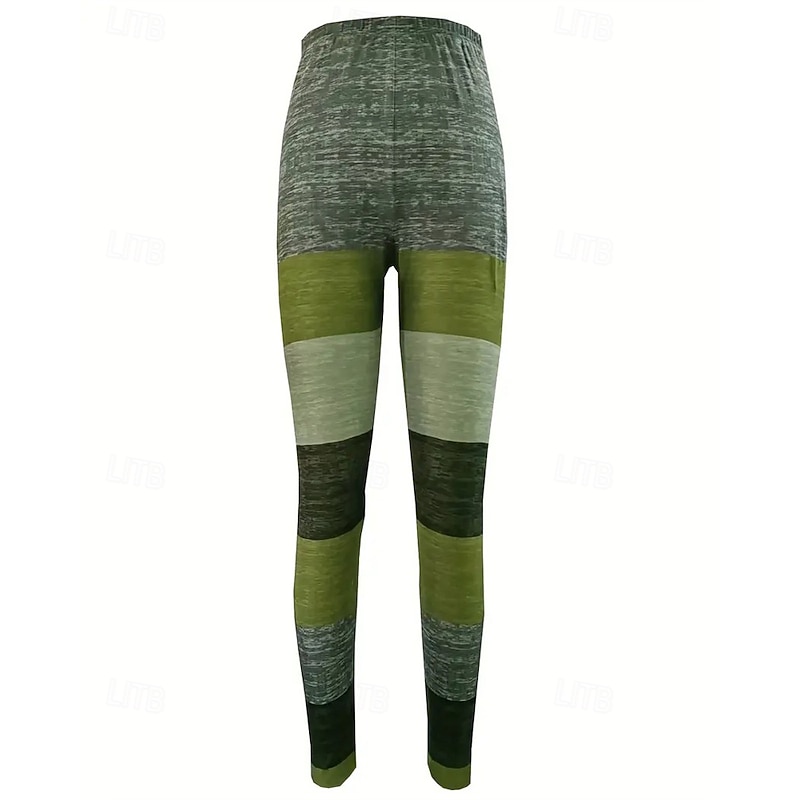 Women's Pants Trousers Leggings Cozy Leggings Streetwear Casual Full Length High Waist Color Block Elastic Waist Print Breathability Comfortable Stretchy Vacation Street Daily Wear Light Brown Brown2