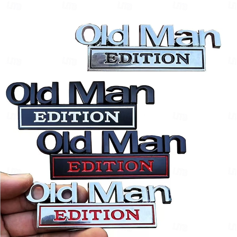 2pcs Old Man Edition Car Emblem Badge – Funny 3D ABS Replacement Fender Decal for Cars, Trucks, SUVs – Cool Elder Style Motorcycle Mudguard Stickers, Durable Door Trim Decoration