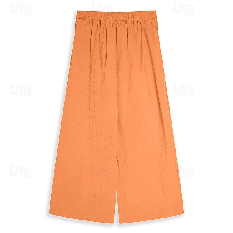 Men's Linen Pants Trousers Summer Pants Drawstring Elastic Waist Wide Leg Plain Comfort Breathable Full Length Casual Daily Holiday Vacation Fashion Loose Fit Pumpkin White Inelastic3