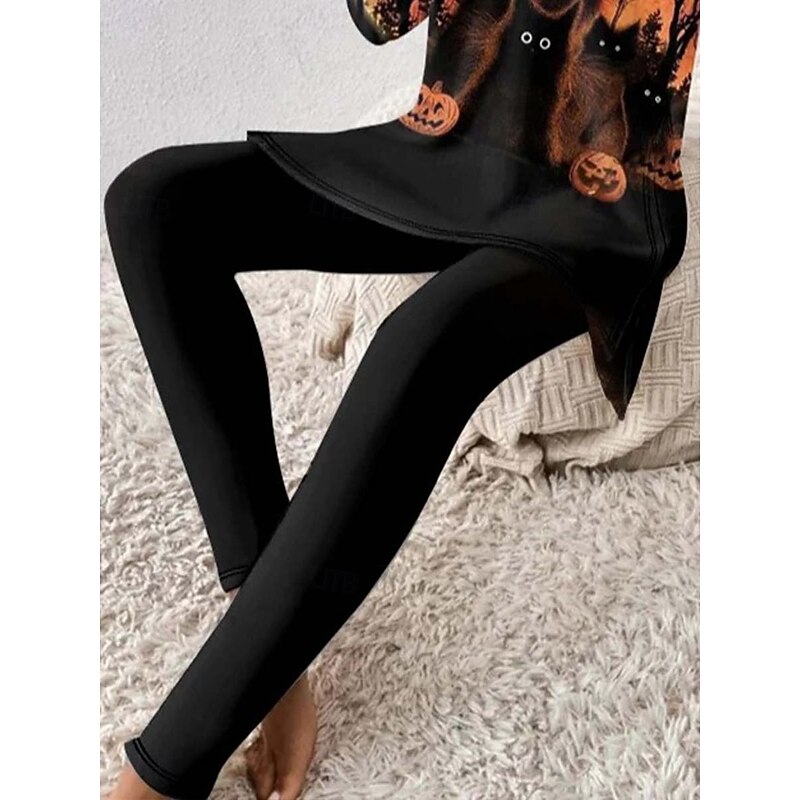 Halloween Women's Elegant Vacation Daily T Shirt Pants Sets Long Sleeve Round Neck Floral Graphic Animal Print Casual Daily Orange Summer Regular Fit3