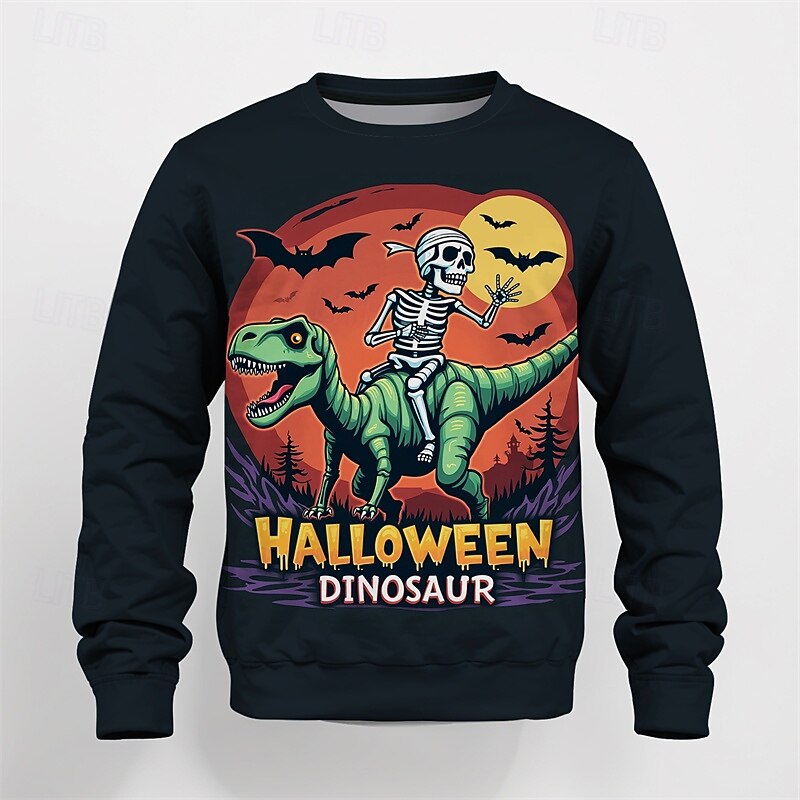 Boys' 3D Cartoon Pumpkin Dinosaur T shirt Tee Long Sleeve Spring Fall Fashion Basic Kids 4-12 Years Crew Neck Outdoor Casual Daily Regular Fit4
