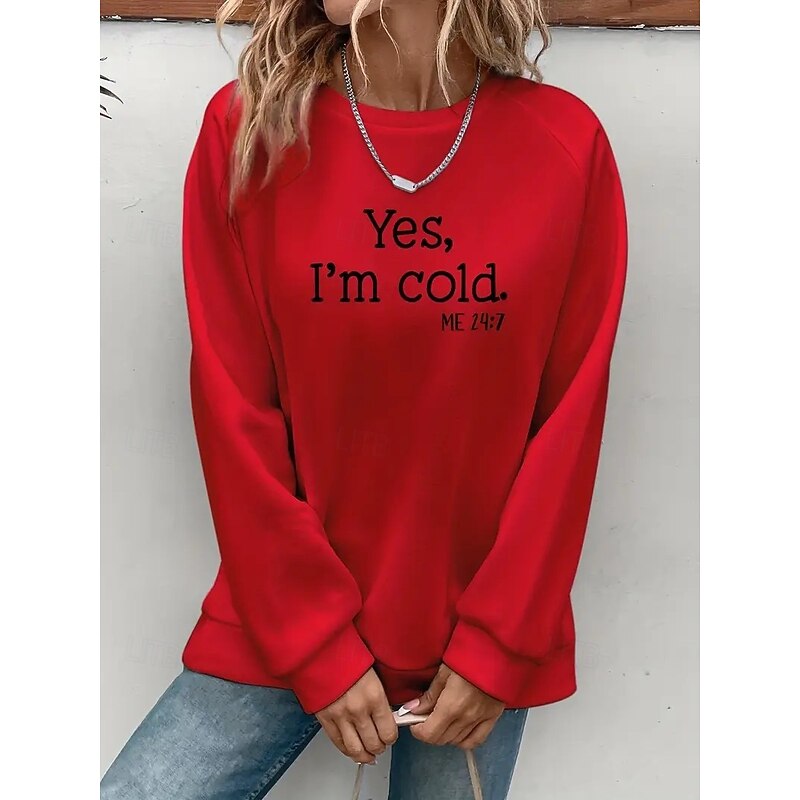 Women's Sweatshirts Graphic Letter Classic Casual Long Sleeve Crew Neck Regular Tops Casual Black White Red Beige Fall4