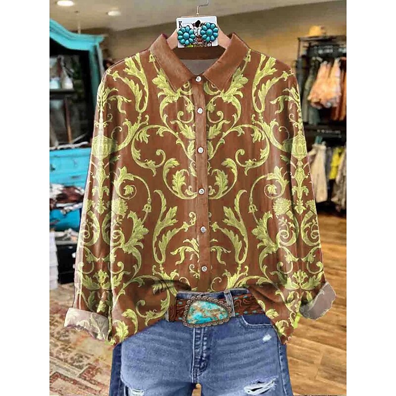 Women's Shirt Floral Graphic Elegant Bohemia Daily Long Sleeve Shirt Collar Regular Tops Work Daily Buttons Print Red Blue Brown Green Spring Fall Winter3