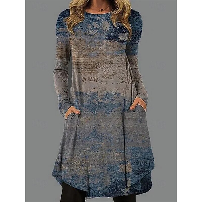 Women's Mini Dress T Shirt Dress Tee Dress A Line Dress Casual Daily Date Regular Fit Ombre Graphic Abstract Long Sleeve Crew Neck Light Green Blue Light Grey Gray Spring Fall Winter