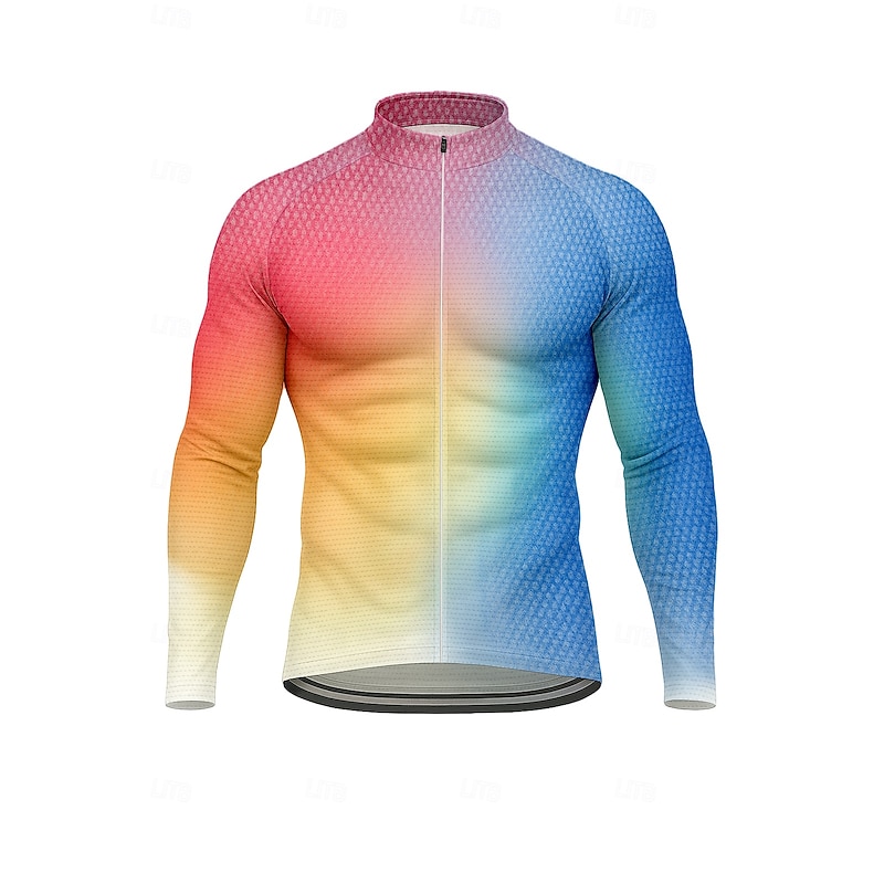 Men's Men Tops Cycling Jersey Ombre Graphic Color Gradient Long Sleeve Bike Jersey Top with 3 Rear Pockets Sun Sun Protection Sunscreen Quick Dry Sports Blue Clothing Apparel