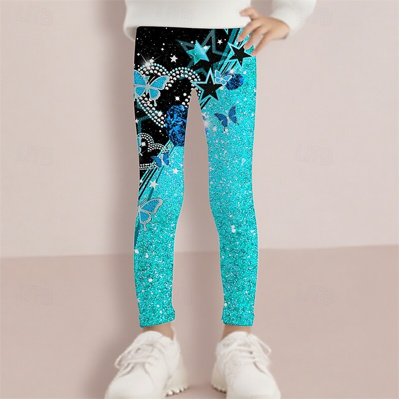 Girls' 3D Butterfly Star Pants Leggings Spring Fall Cute Basic Kids 4-12 Years Outdoor Casual Daily Regular Fit4