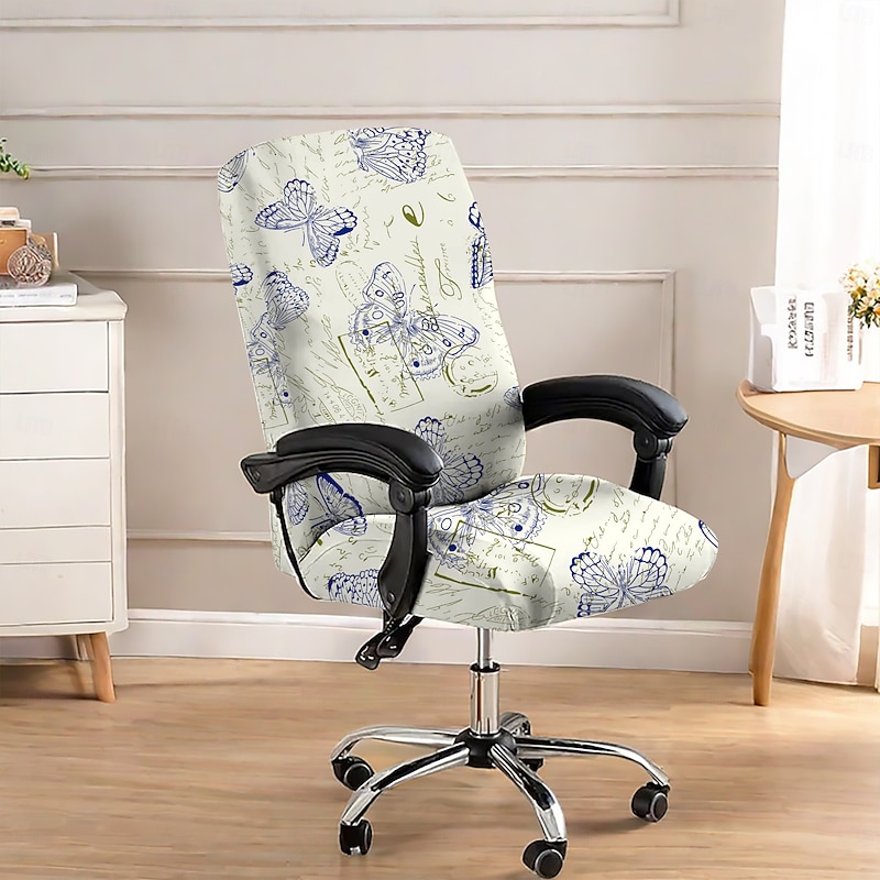 Office Chair Cover and Stool Chair Cover, Geometric Printed Polyester Slipcovers, Stretch Furniture Protector for Home and Office