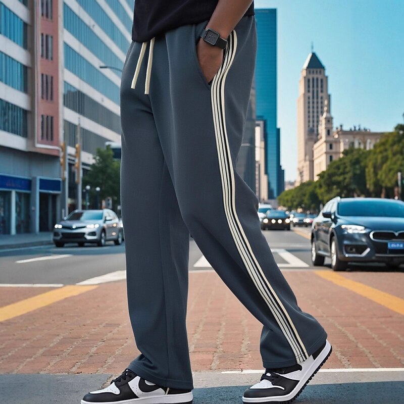 Men's Sweatpants Wide Leg Sweatpants Trousers Baggy Pants Open Bottom Sweatpants Drawstring Side Stripe Elastic Waist Plain Moisture Wicking Breathable Full Length Outdoor Sports Outdoor Casual3