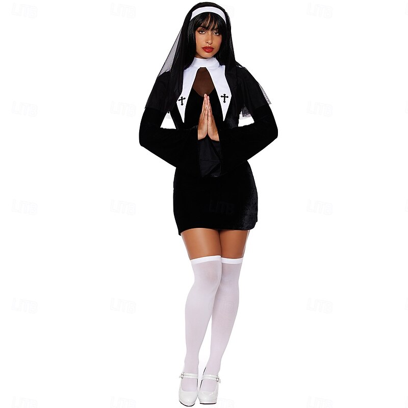 Nun Halloween Cosplay Costume Halloween Adults' Women's Halloween Masquerade Performance Halloween Masquerade Easy Halloween Costumes Dress Up3