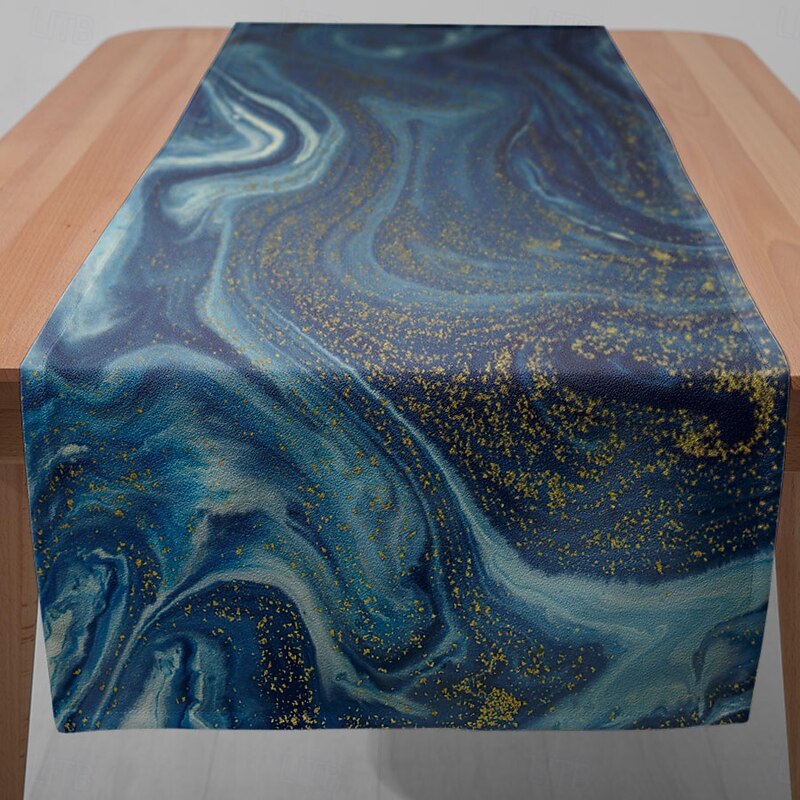 1PC Blue Rendering Table Runner Table Flag - Digital Printed Rectangular Tablecloth for Restaurant, Banquet, Wedding Decoration (33x180cm/13x70.5in)3