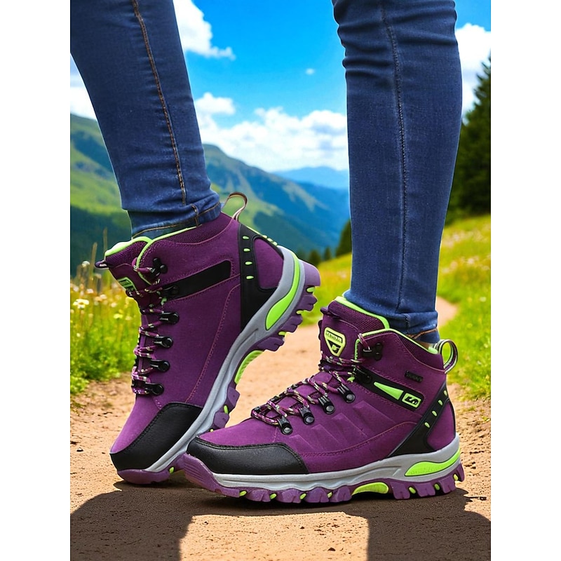Women's Waterproof Hiking Boots – Purple High-Top Outdoor Trail Shoes with Ankle Support for Trekking, Camping and Mountain Adventures2