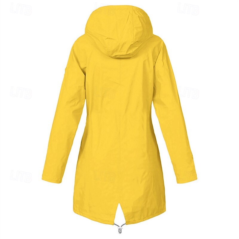 Women's Trench Coat Warm Comfortable Zipper Pocket Fashion Outdoor Plain Going out Weekend Zipper Regular Hooded Regular Fit Long Sleeve Outerwear Yellow Pink Dark Green Fall Winter2