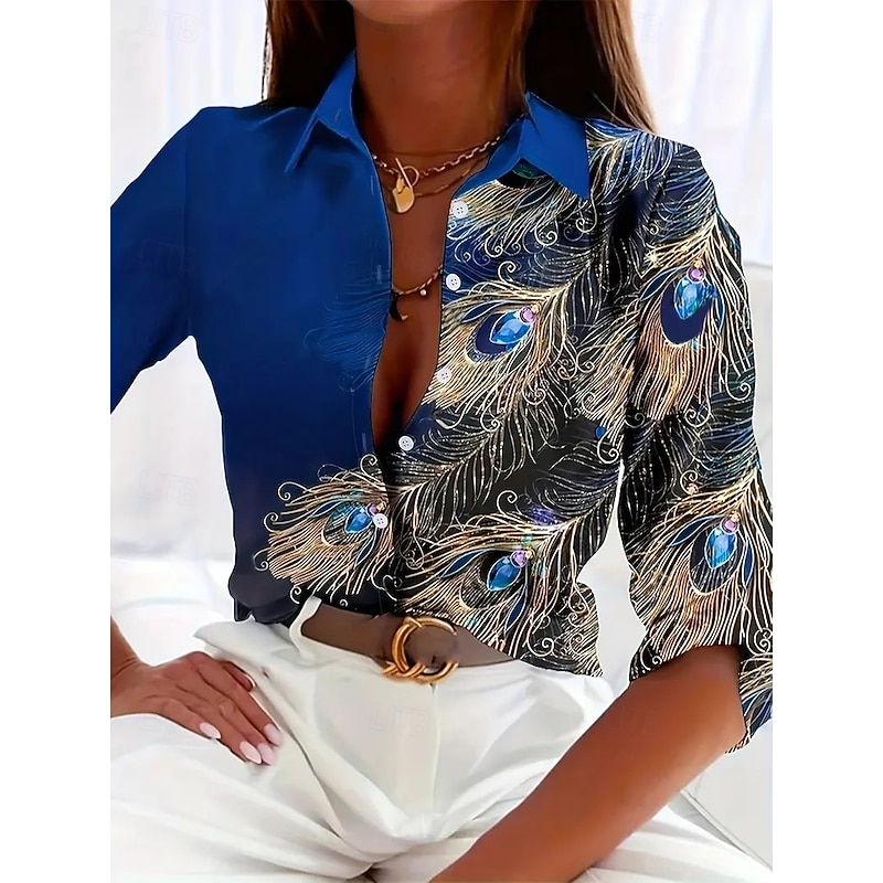 Women's Shirt Graphic Abstract Elegant Daily Business Long Sleeve Shirt Collar Regular Tops Wedding Guest Work Daily Print Red Blue Purple Green Spring Fall Winter