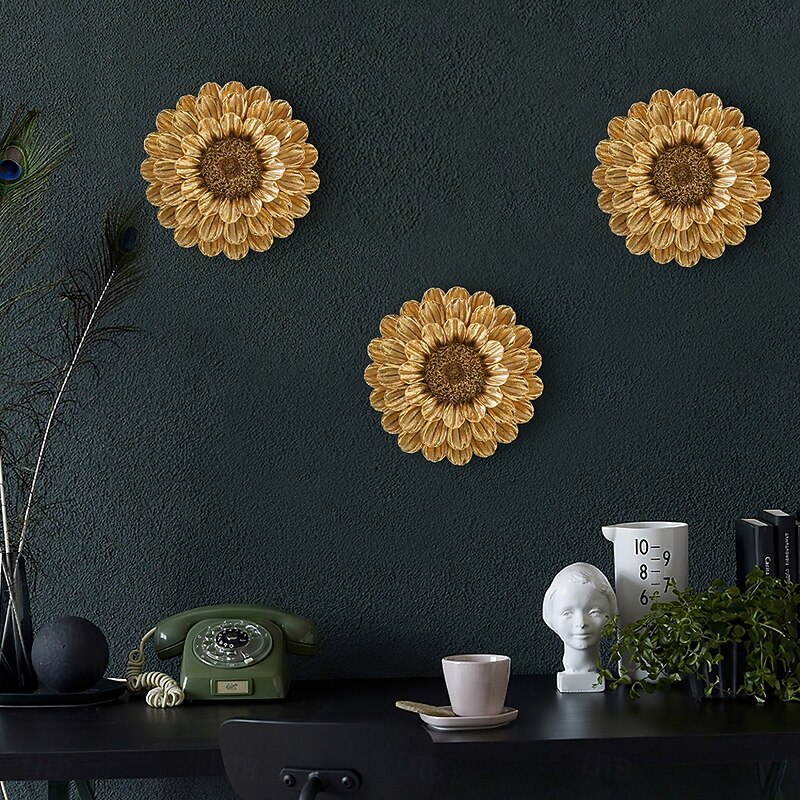 1PC European Dahlia Wall Hanging Decoration Gold and Silver Three-color Wall Decoration Hanging Tree Resin Material Handcrafted Decorative Ornaments Suitable for Home and Store Wall Decoration