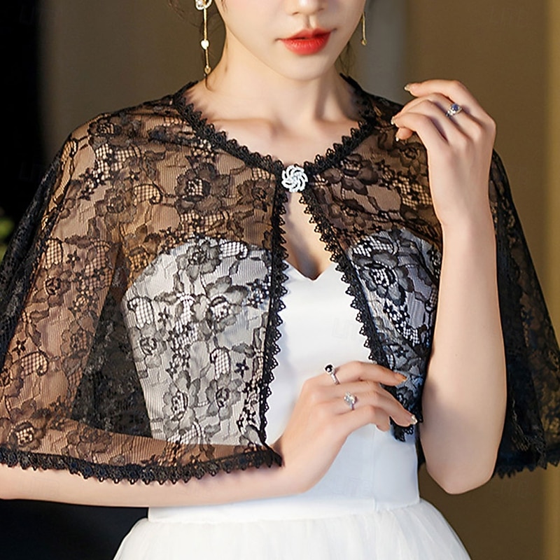 Mother's Wraps Elegant Sun Protection Short Sleeve Lace Wedding Wraps With Lace For Wedding Summer4