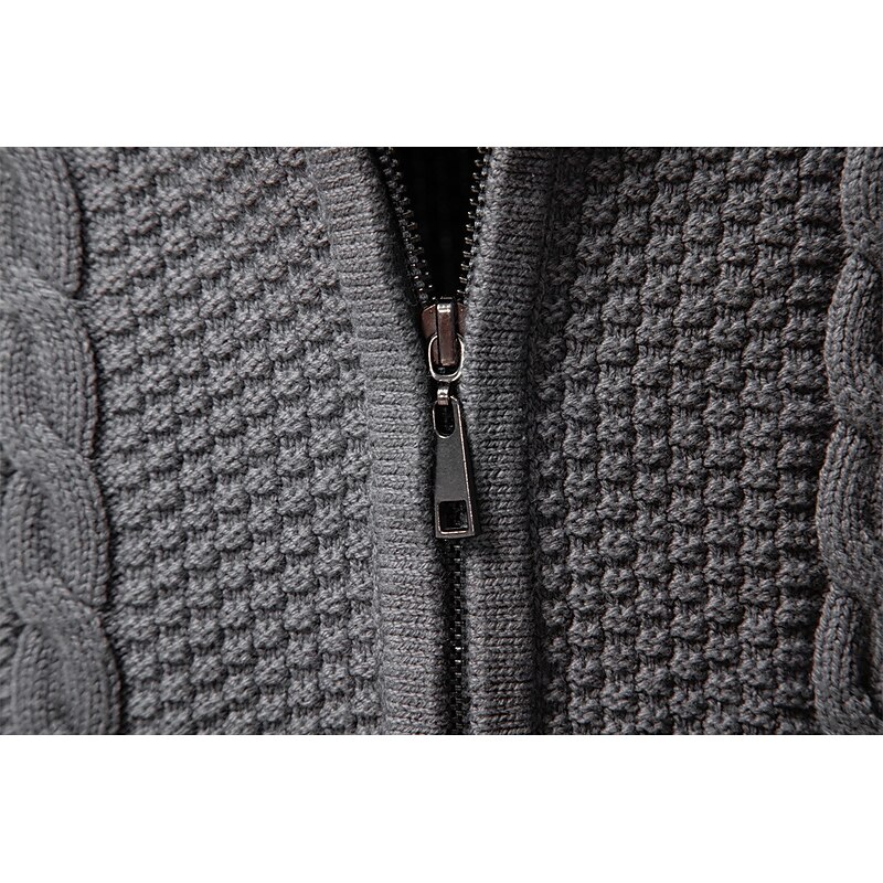 Men's Cardigan Sweater Cable Knit Regular Tops Zip Up Solid Color Turtleneck Elegant Daily Vacation Casual Clothing Apparel Spring Fall Black Dark Grey S M L3