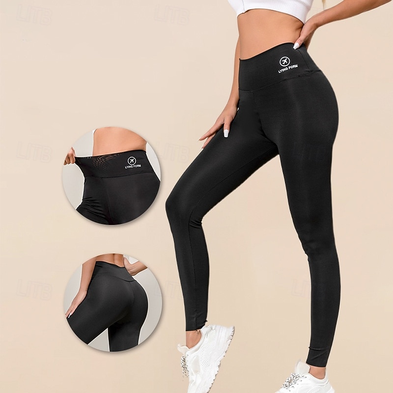 Women's Cropped Trousers Yoga Leggings Tummy Control High Waist Athletic Pilates Running Bottoms Solid Color Black Dark Black Fall Sports Activewear