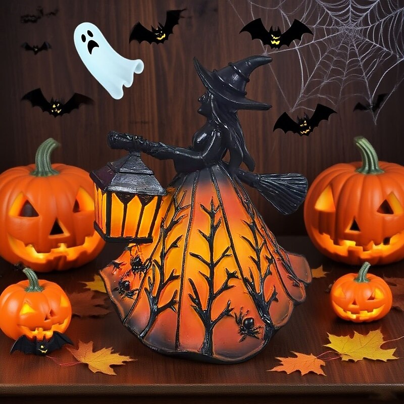 Halloween Witch Lamp Gothic Lamp Spooky Witch Decor with Holding Lantern Novelty Witch Figurine Lamp Halloween Standing Night Light for Home, Porch, Tabletop, Party Decor2