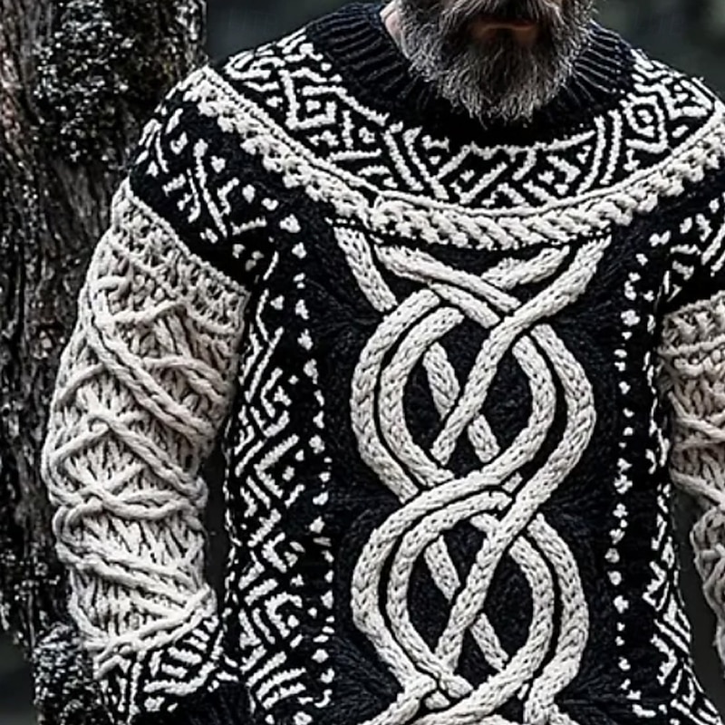 Men's Viking Pullover Sweater Jumper Knitwear Crewneck Retro Vintage Casual Daily 3D Print Knitting Keep Warm Long Sleeve Spring Fall Winter Black Red Green4