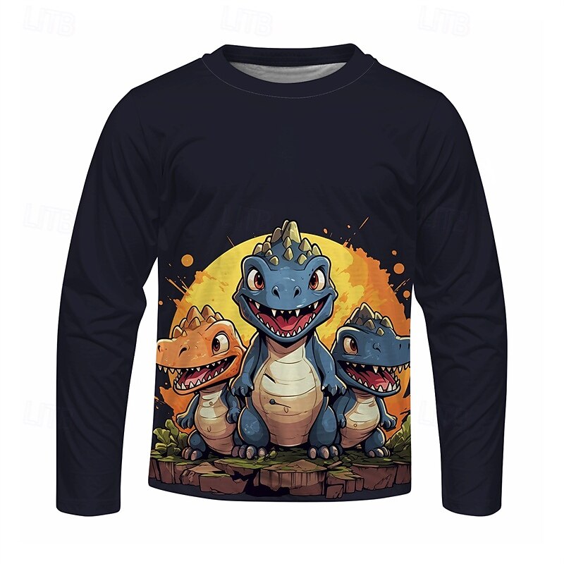 Boys' 3D Cartoon Dinosaur T shirt Tee Long Sleeve Spring Fall Fashion Basic Kids 4-12 Years Crew Neck Outdoor Casual Daily Regular Fit4