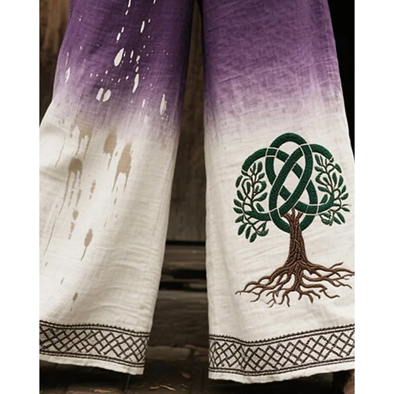 Women's Wide Leg Pants Trousers Palazzo Pants Boho Vintage Inspired Full Length High Waist Flower Elastic Waist Printing Breathability Comfortable Street Daily Wear Going out White Spring Fall3