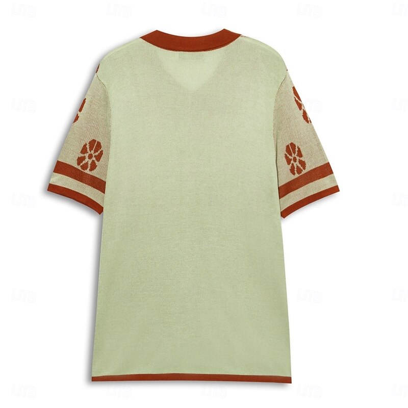 Men's Knit Polo Sweater Golf Shirt Casual Turndown Short Sleeve Vintage Animal Striped Knitted Graphic Summer Spring Winter Regular Fit Coffee Knit Polo Sweater3