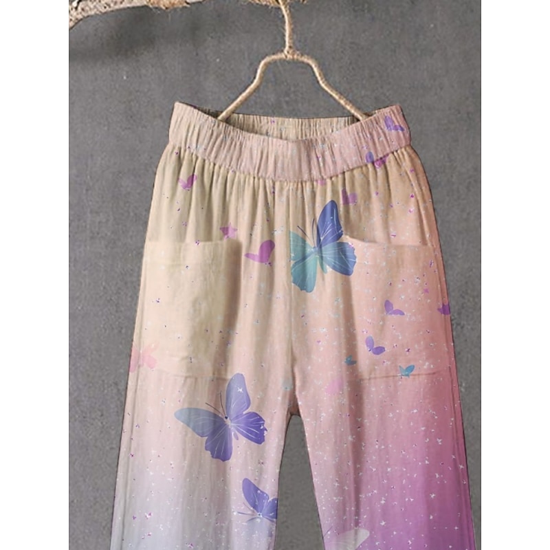 Women's Chinos Pants Trousers Streetwear Casual Full Length High Waist Butterfly Gradient Elastic Waist Print Breathability Comfortable Stretchy Vacation Street Daily Wear Purple Summer Spring Fall3