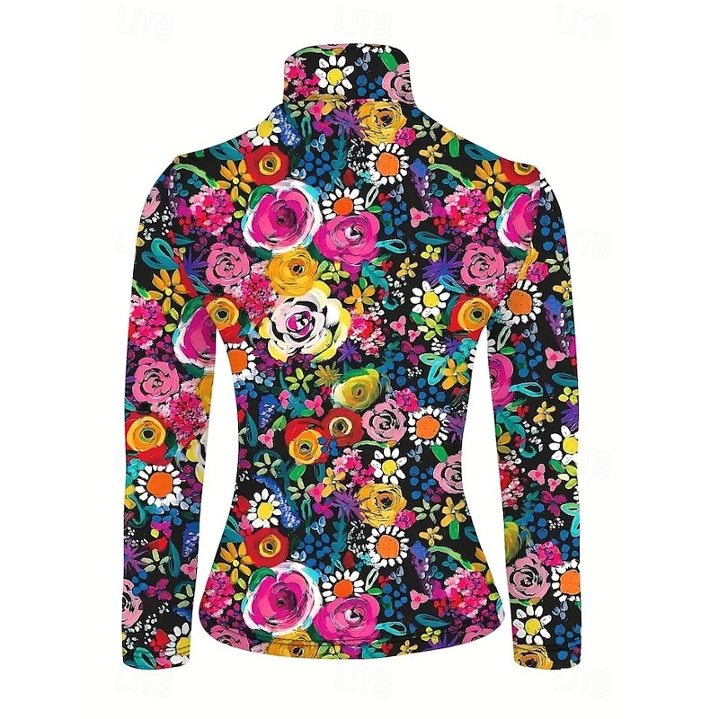 Women's Tunic Floral Graphic Plants Elegant Vintage Stylish Long Sleeve High Neck Asymmetric Neck Regular Tops Daily Black and White Fuchsia Orange Spring Fall Winter3