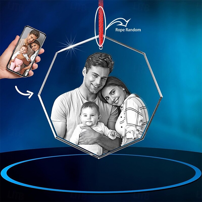 Personalized Christmas Photo Ornaments Customized Acrylic Photo Octagon Wall Hanging Modern Design Gift for Husband Wife Family Friends, Ideal Home & Office Decoration - Main Image
