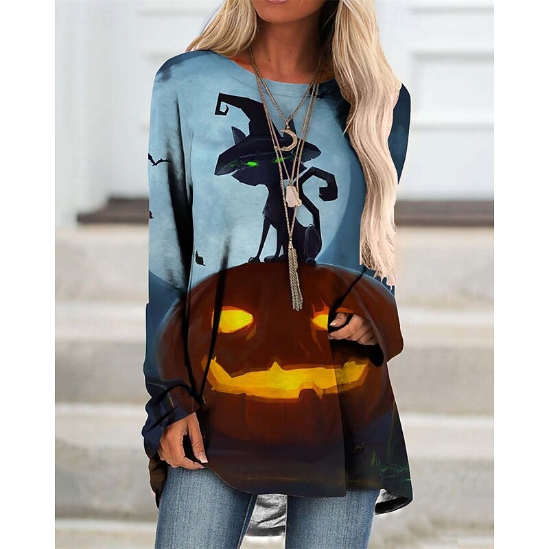 Women's Mini Dress Sweatshirt Dress Casual Dress Fashion Modern Outdoor Halloween Daily Regular Fit Pumpkin Long Sleeve Crew Neck Black Blue Purple Orange Spring Fall4