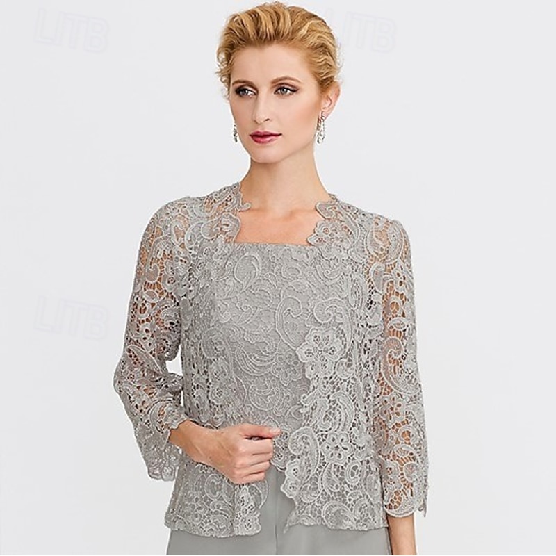 Mother's Wraps Bolero Coats / Jackets Elegant 3/4 Length Sleeve Floral Lace Wedding Guest Wraps With Lace For Fall Wedding Event Formal Party Spring & Summer Only Wraps dress to impress3
