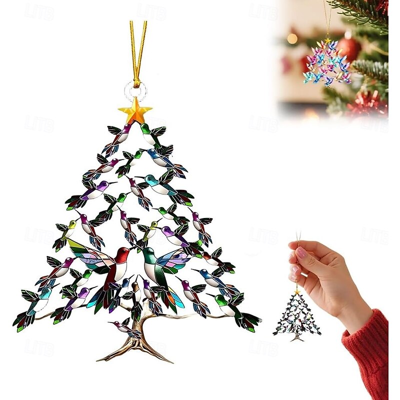 Hummingbird Christmas Ornament Watercolor Hummingbird Creative Pendant Christmas Tree Decoration Christmas Tree Bird Ornament Garden Courtyard Acrylic Sun Catcher Hanging Decoration for Bird Lovers4