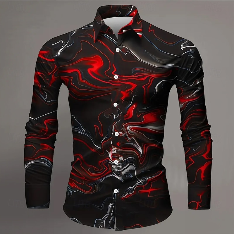 Men's Marble Abstract Art Shirt Button Up Shirt Casual Dress Shirt Long Sleeve Fashion Casual Vacation Daily Streetwear Summer Spring Turndown 3D Print Collared Shirts Yellow Red