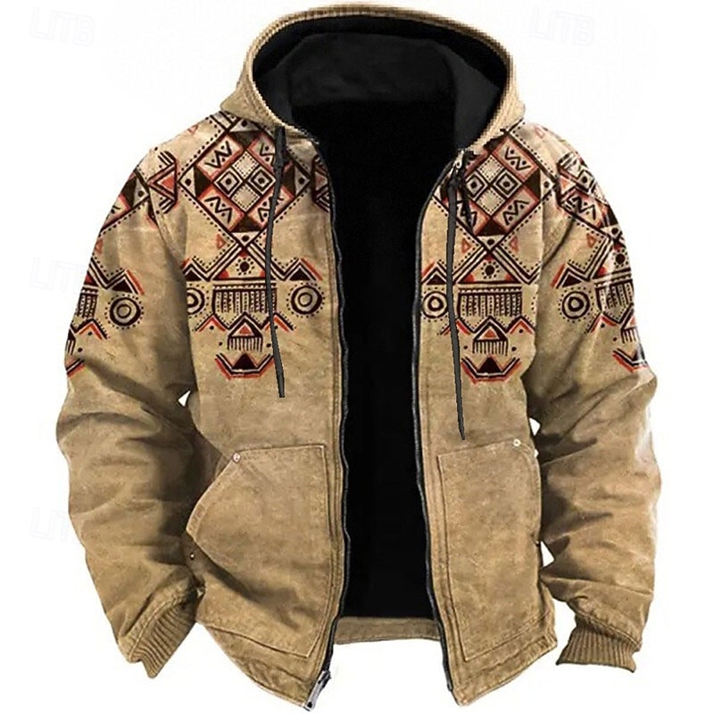 Men's Tribal Ethnic Hoodie Hoodies Sweatshirt Sports Ethnic Long Sleeve Hooded Vacation Holiday Streetwear Blue Brown Pocket Print Spring &  Fall Designer