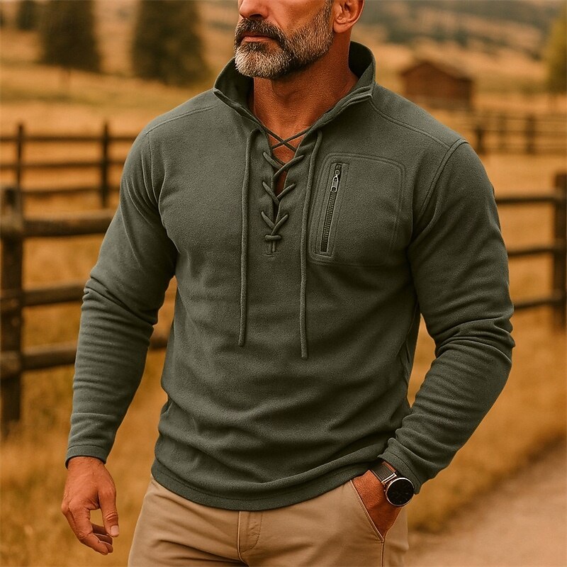 Men's Hoodie Fleece Hoodie Tactical Hoodie Army Green Navy Blue Brown Gray Standing Collar Plain Drawstring Sports & Outdoor Casual Daily Streetwear Cool Sportswear Spring &  Fall Clothing Apparel