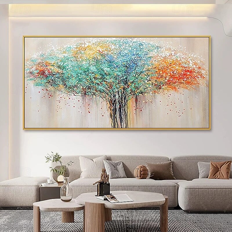 Wall Paintings, Nordic Style Abstract Colorful Tree Of Life Modern Hand Painted Oil Paintings Thick Texture Original Artwork Canvas Wall Art Knife Mural for Living Room Office Home4