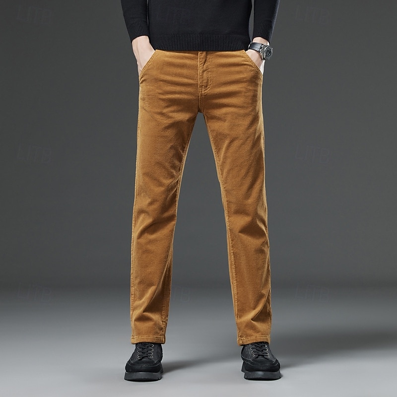 Men's Dress Pants Corduroy Pants Trousers Chinos Pocket Buttons Plain Comfort Formal Party Work Fashion Classic Style Black Wine Micro-elastic