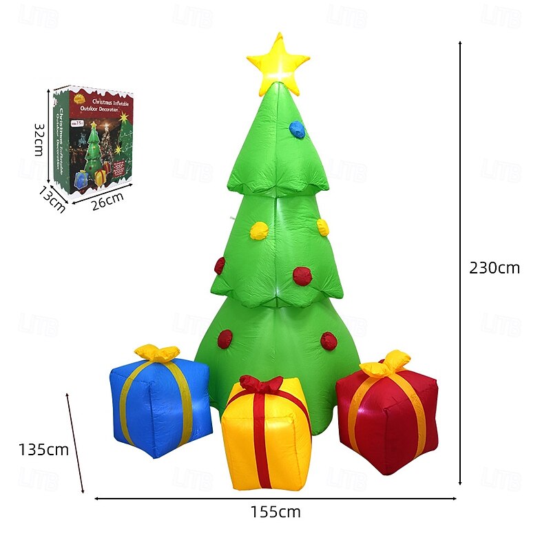 1 Pc 2.3M/7.5FT Christmas tree gift box light emitting inflatable air model indoor and outdoor courtyard garden lawn party Christmas holiday atmosphere decoration light EU/US/UK/AU Plug3