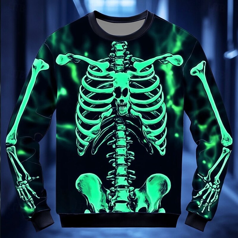 Halloween Day of the Dead Skull Men's 3D Print Skeleton Sweatshirt Punk Party Long Sleeve Crew Neck Vacation White Purple Crewneck 3D All Seasons Designer2