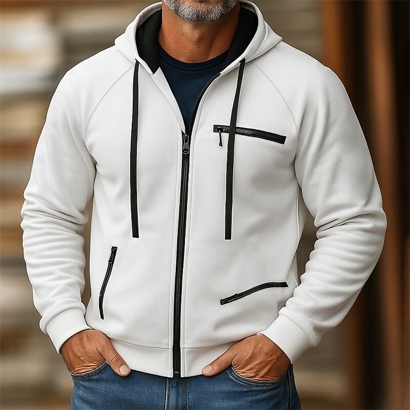 Men's Hoodie Full Zip Hoodie Pullover Hoodie Sweatshirt Fleece Hoodie Wine Red Black White Camel Gray Hooded Plain Patchwork Color Block Sports & Outdoor Casual Daily Streetwear Cool Sportswear