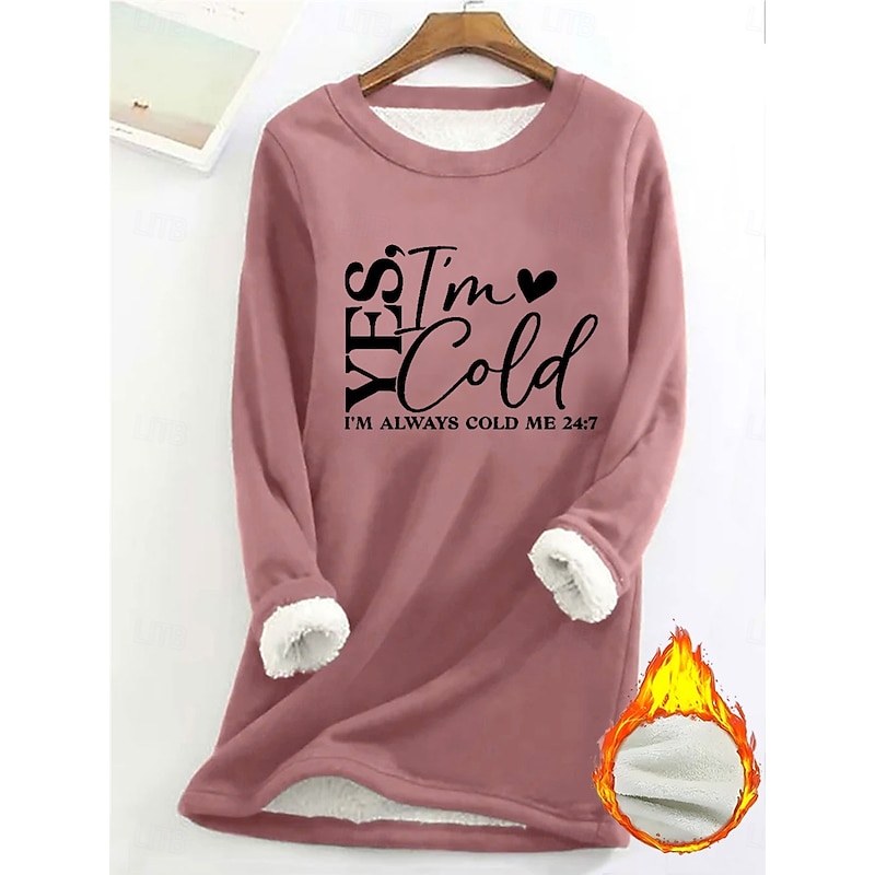 Women's Pullover Sweatshirt Graphic Letter Warm Casual Fuzzy Long Sleeve Crew Neck Long Tops Street Casual Light Pink Black Yellow Dark Pink Red Fall Winter
