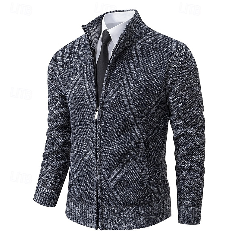 Men's Sweater Dress Sweater Cardigan Sweater Zip Sweater Knit Sweater Ribbed Knit Regular Tops Knitted Ribbed Plain Turtleneck Fashion Shawls Formal Business Clothing Apparel Fall Winter Blue Light3