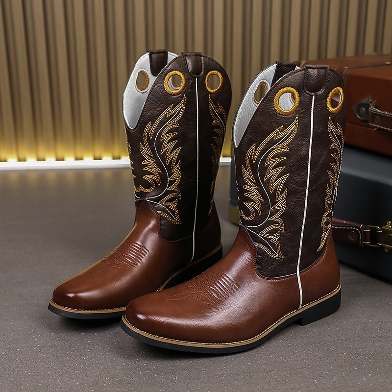Men's Brown and Black Western Cowboy Boots – Embroidered Tall Riding Boots for Country Events, Rodeos and Music Festivals3