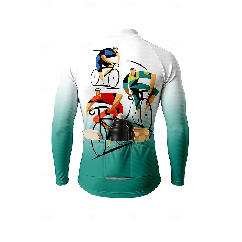 Men's Tops Cycling Jersey Graphic Geometric Bicycle Long Sleeve Bike Jersey Top with 3 Rear Pockets Sun Sun Protection Sunscreen Quick Dry Sports Green Clothing Apparel2