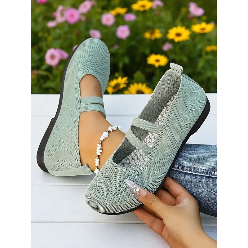 Women's Wide Width Red Flyknit Mary Jane Flats – Breathable Round-Toe Comfort Shoes for Christmas , Garden and Travel4